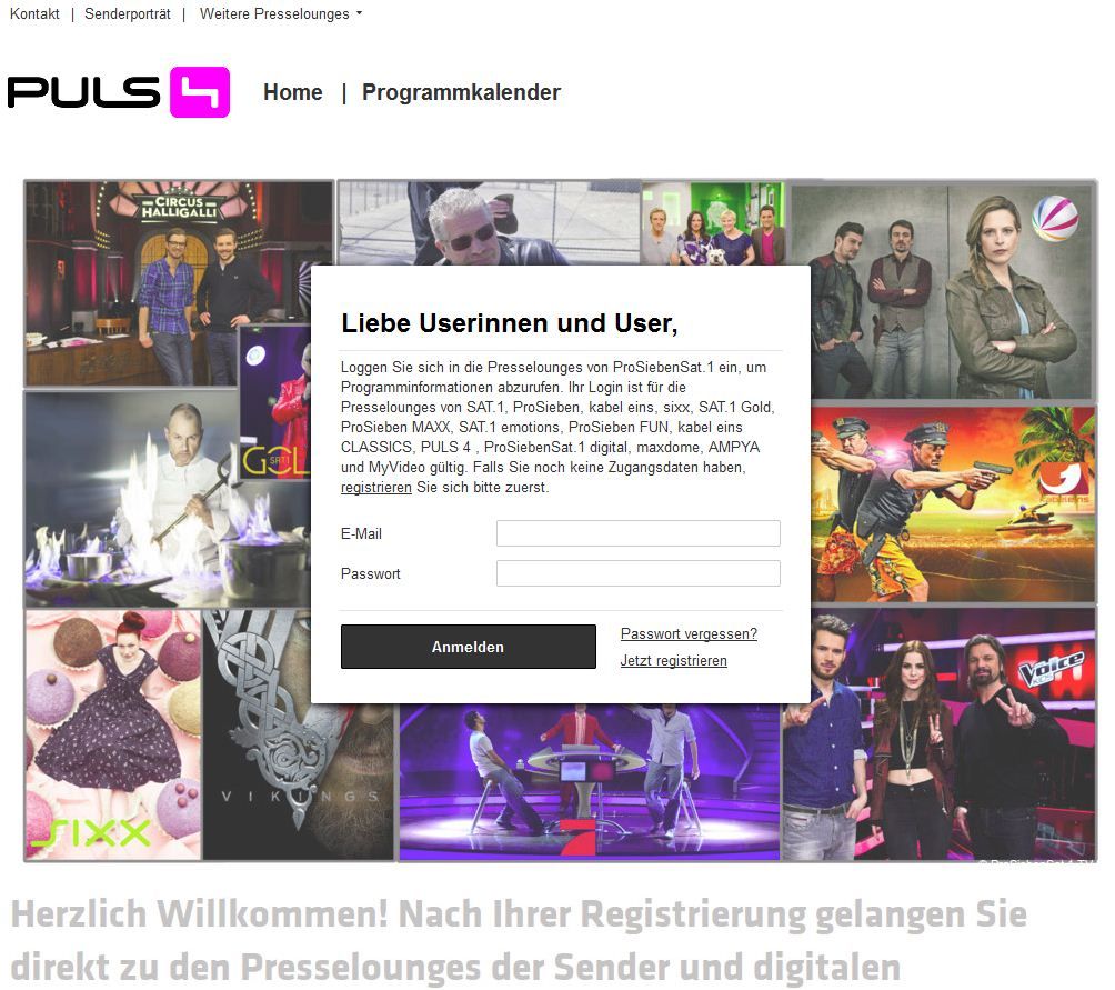 Beim ersten Besuch auf der Presselounge müssen Sie sich unter "Jetzt
registrieren" anmelden